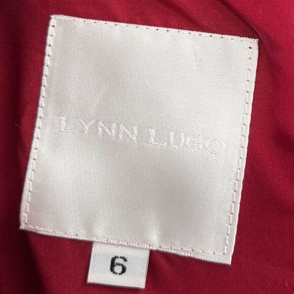 LYNN LUGO Red 100% Silk V-Neck Sleeveless Pleated Y2K Midi Slip Dress Size 6 - Picture 6 of 7